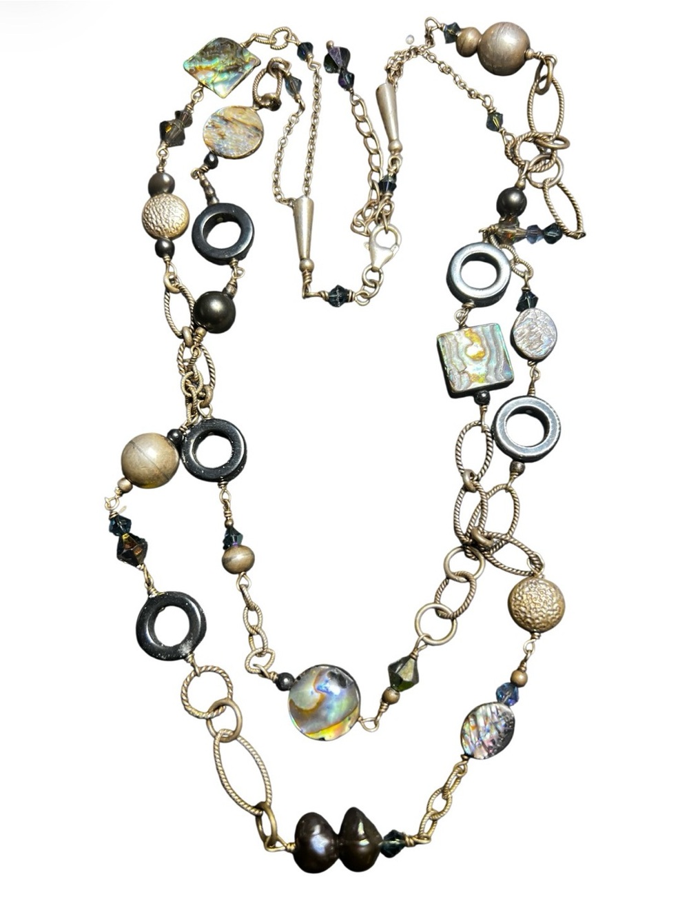 Silpada Sterling Silver Abalone Mother of Pearl Onyx Hematite Pearl Necklace - Picture 9 of 16